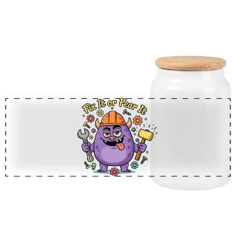 Fix It or Fear It Build Monster - Panoramic Cookie Jar with Wooden Lid - white - Front