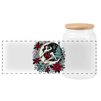Moonlit Pinup Christmas Wreath - Panoramic Cookie Jar with Wooden Lid - white - Front