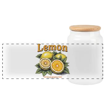Vintage Lemon - Panoramic Cookie Jar with Wooden Lid - white - Front