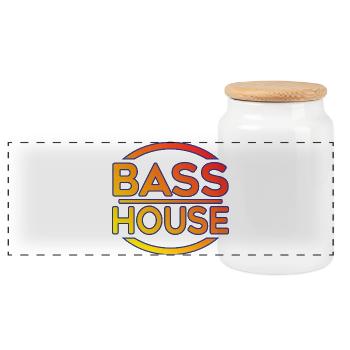 Bass House Neon Badge - Panoramic Cookie Jar with Wooden Lid - white - Front