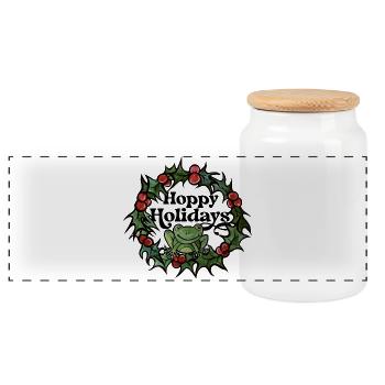 Grenouille en couronne de houx - Boîte à biscuits avec couvercle en bois - blanc - Devant