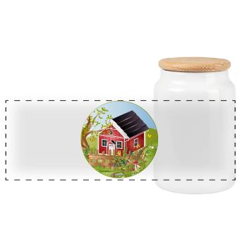 Small red house with idyllic garden - Panoramic Cookie Jar with Wooden Lid - white - Front