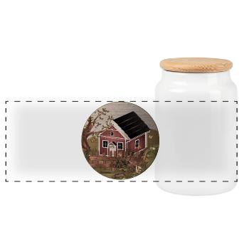 Small red house in the garden in oil painting style - Panoramic Cookie Jar with Wooden Lid - white - Front