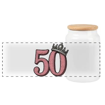 Pinke 50 mit Krone – Süßes Geburtstagsdesign - Panorama Keksdose mit Holzdeckel - Weiß - Vorne