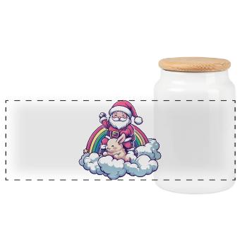Bunny Santa Claus Christmas - Panoramic Cookie Jar with Wooden Lid - white - Front