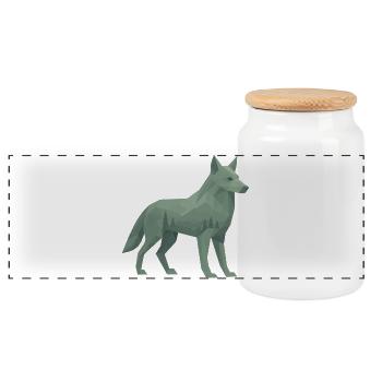 Geometric Wolf - Panoramic Cookie Jar with Wooden Lid - white - Front