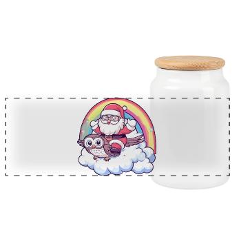 Owl Santa Claus Christmas - Panoramic Cookie Jar with Wooden Lid - white - Front