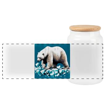 polar bear - Panoramic Cookie Jar with Wooden Lid - white - Front