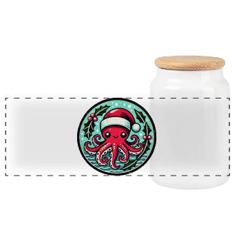 Weihnachtsmann Oktopus Weihnachtspflaster - Panorama Keksdose mit Holzdeckel - Weiß - Vorne