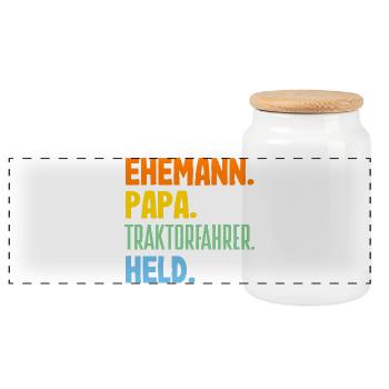 Ehemann Papa Traktorfahrer Held - Panorama Keksdose mit Holzdeckel - Weiß - Vorne