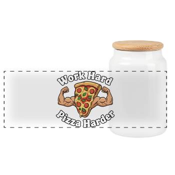 Travailler dur Pizza plus dur - Boîte à biscuits avec couvercle en bois - blanc - Devant