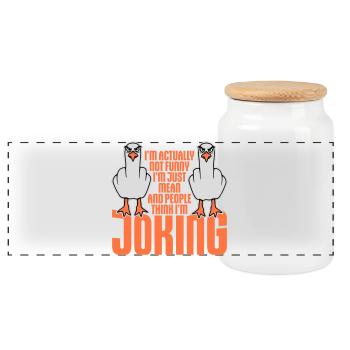 Seagull Middle Finger Not Funny Mean People Think Joke - Panoramic Cookie Jar with Wooden Lid - white - Front