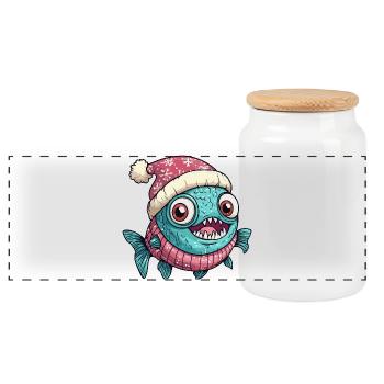 Noël de poisson piranha - Boîte à biscuits avec couvercle en bois - blanc - Devant