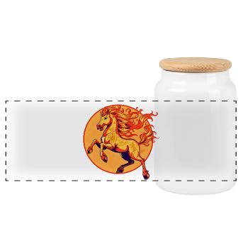 Fire Horse Chinese Zodiac - Panoramic Cookie Jar with Wooden Lid - white - Front