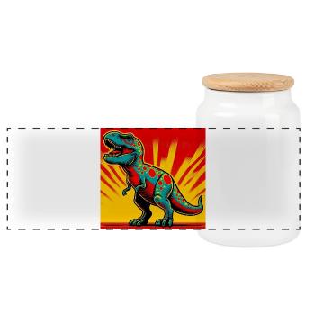 dinosaur - Panoramic Cookie Jar with Wooden Lid - white - Front