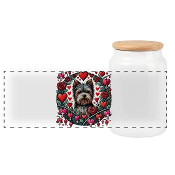 Yorkie Hearts Floral Portrait - Panoramic Cookie Jar with Wooden Lid - white - Front