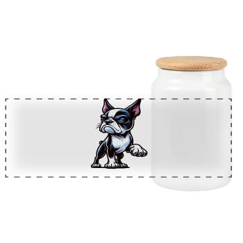 Sprich mit der Pfote Boston Boston terrier Bostie - Panorama Keksdose mit Holzdeckel - Weiß - Vorne