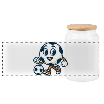 Lustige Fußball-Karikatur - Panorama Keksdose mit Holzdeckel - Weiß - Vorne