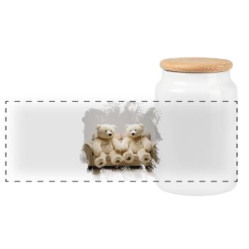 Kuschelbären auf dem Sofa Duo - Panorama Keksdose mit Holzdeckel - Weiß - Vorne