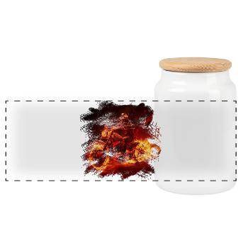 Fire Bike Rider - Panoramic Cookie Jar with Wooden Lid - white - Front