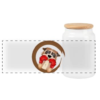 Meerkat Boxer Motif – Cute Boxing Champion - Panoramic Cookie Jar with Wooden Lid - white - Front