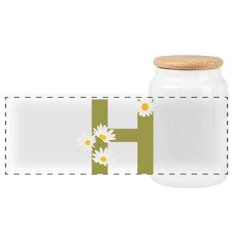 Buchstabe h grüne Gänseblümchen - Panorama Keksdose mit Holzdeckel - Weiß - Vorne