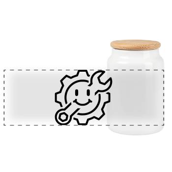 Mechanic with a smile | Repair - Panoramic Cookie Jar with Wooden Lid - white - Front