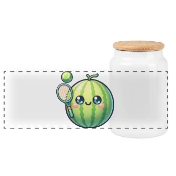 Pastèque kawaii avec raquette de tennis et balle - Boîte à biscuits avec couvercle en bois - blanc - Devant