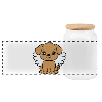 Hund mit Flügel  - Panorama Keksdose mit Holzdeckel - Weiß - Vorne