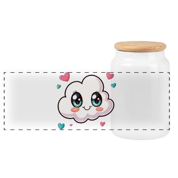 Cuddly Cloud with Hearts - Panoramic Cookie Jar with Wooden Lid - white - Front