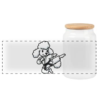 Karate Poodle Martial Arts Dog Self Defense - Panoramic Cookie Jar with Wooden Lid - white - Front