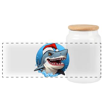 Requin Père Noël - Boîte à biscuits avec couvercle en bois - blanc - Devant