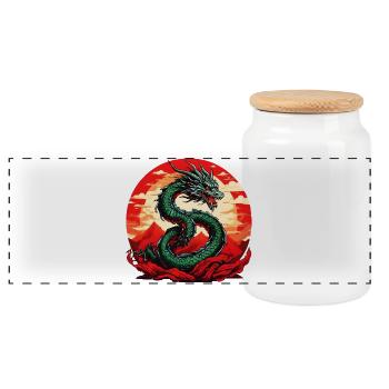 Dragon japonais - Boîte à biscuits avec couvercle en bois - blanc - Devant