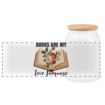 Books are my love language - Panoramic Cookie Jar with Wooden Lid - white - Front