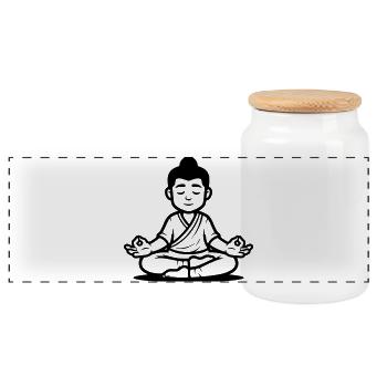 Figure méditative dans le lotus – motif spirituel - Boîte à biscuits avec couvercle en bois - blanc - Devant