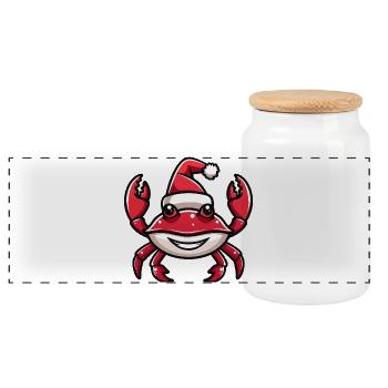 Crab Crab Christmas - Panoramic Cookie Jar with Wooden Lid - white - Front