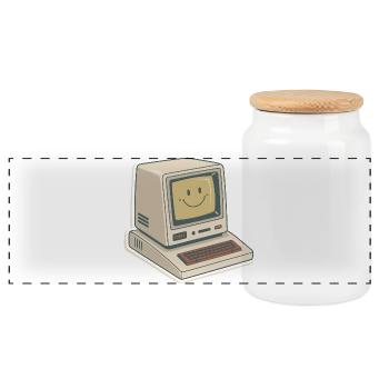 Ordinateur rétro sourire vintage - Boîte à biscuits avec couvercle en bois - blanc - Devant