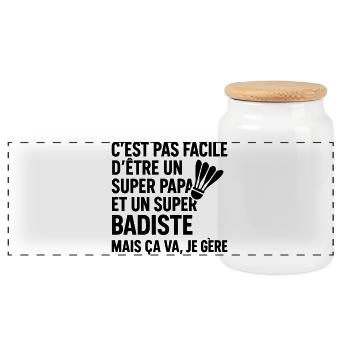 Badminton – Super Papa Badiste - Boîte à biscuits avec couvercle en bois - blanc - Devant