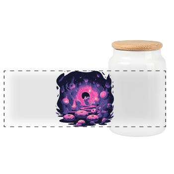 Neon Mouse Cave with Donuts - Panoramic Cookie Jar with Wooden Lid - white - Front