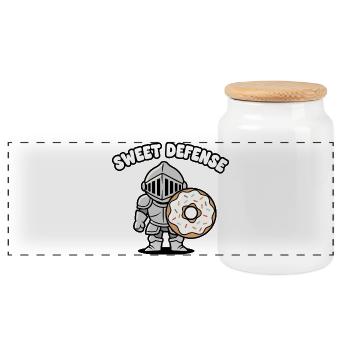Ritter mit Donut - Panorama Keksdose mit Holzdeckel - Weiß - Vorne