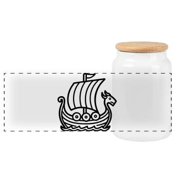 Viking Ship - Panoramic Cookie Jar with Wooden Lid - white - Front