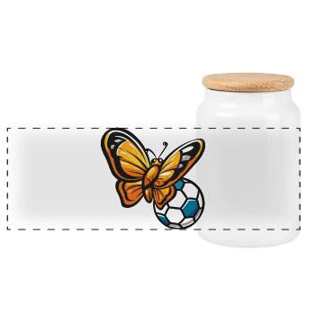 Butterfly meets football - Panoramic Cookie Jar with Wooden Lid - white - Front