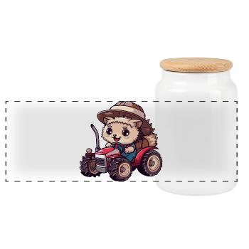 Agriculteur tracteur hérisson - Boîte à biscuits avec couvercle en bois - blanc - Devant