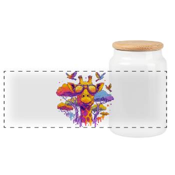 Farbenfrohe Giraffe mit Sonnenbrille - Panorama Keksdose mit Holzdeckel - Weiß - Vorne