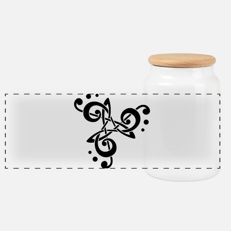 Musikalische Note in Triskelion - Panorama Keksdose mit Holzdeckel - Weiß
