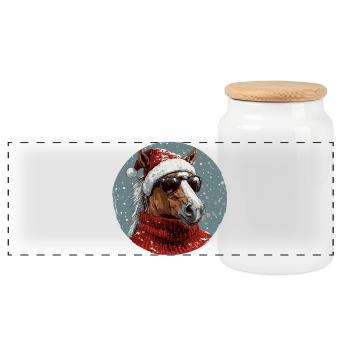 Noël de Noël cheval - Boîte à biscuits avec couvercle en bois - blanc - Devant
