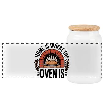 Home is where the stove is – cosiness - Panoramic Cookie Jar with Wooden Lid - white - Front