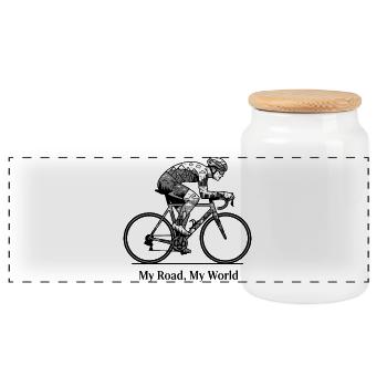 Ma route, mon monde de cyclisme - Boîte à biscuits avec couvercle en bois - blanc - Devant