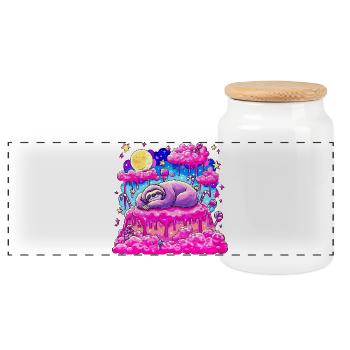 Paresseux Pourpre Dormeur sur Gâteau Rose - Boîte à biscuits avec couvercle en bois - blanc - Devant