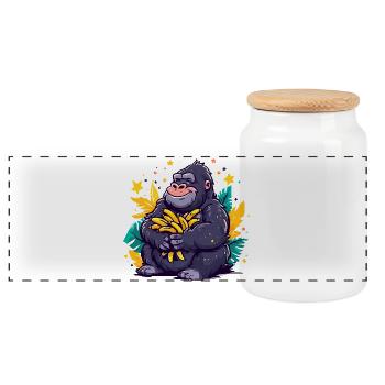 Bananen-Gorilla Kuschelmotiv - Panorama Keksdose mit Holzdeckel - Weiß - Vorne